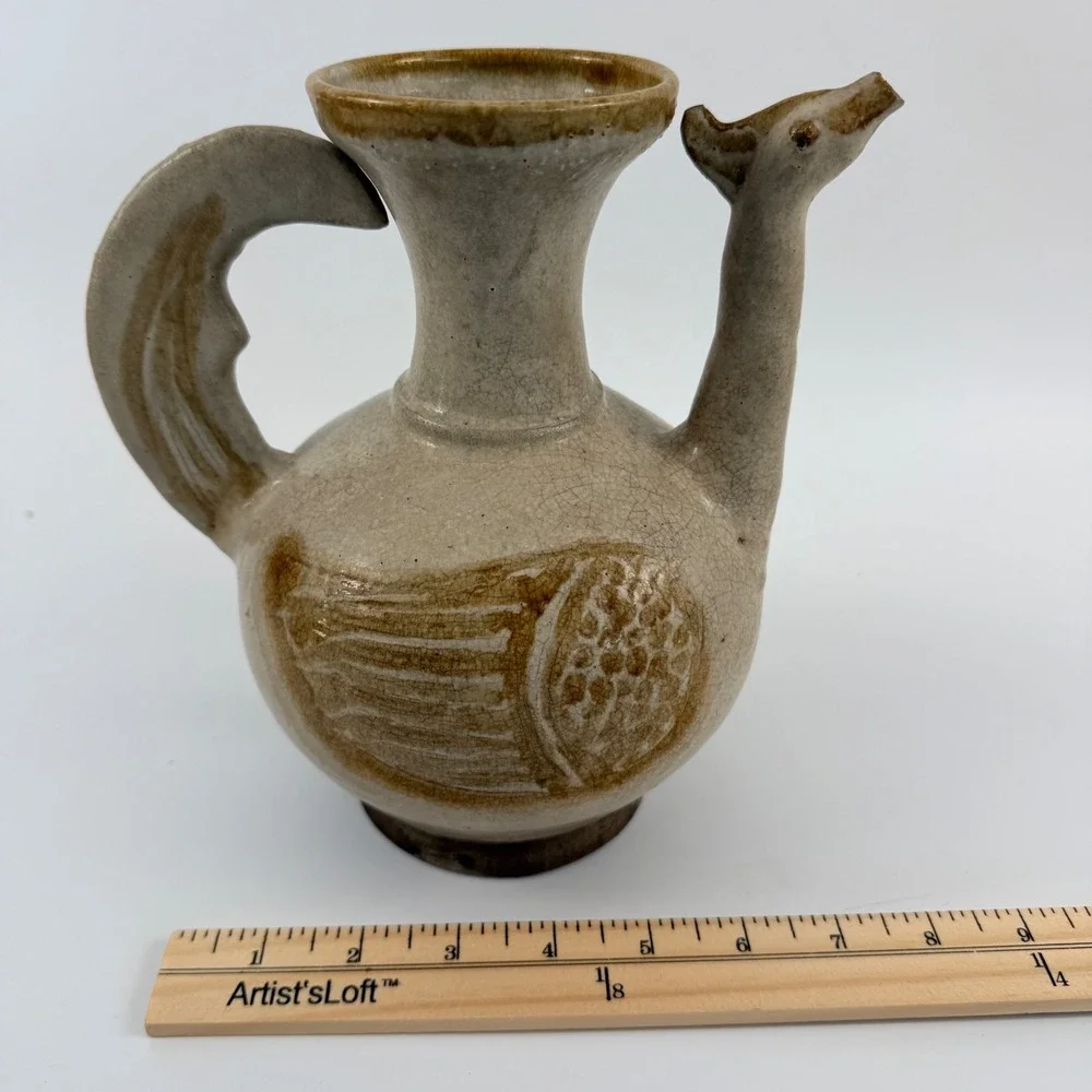 Vintage Thai Sawankhalok Style Bird Ewer Celadon Glaze Pottery Goose Pitcher 8